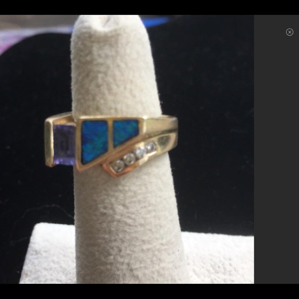 14kt Solid Diamond AsherTanzanite Opal Ring - Picture 4 of 5